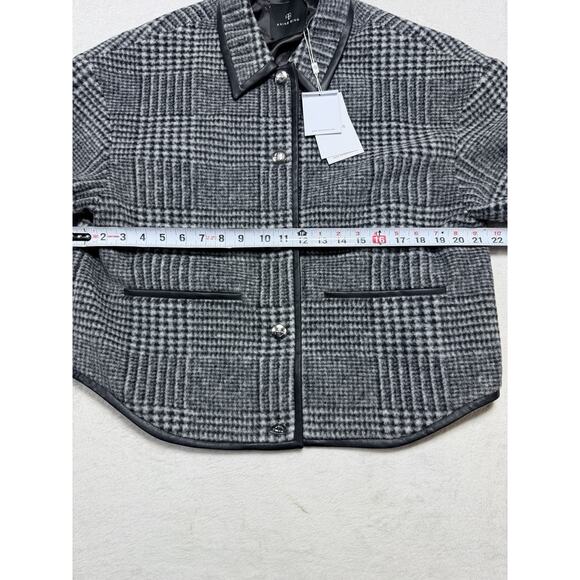 Anine Bing Camden Jacket Black and Grey Check Sz Sm Boss Faux Leather Trim NWT - Picture 5 of 15